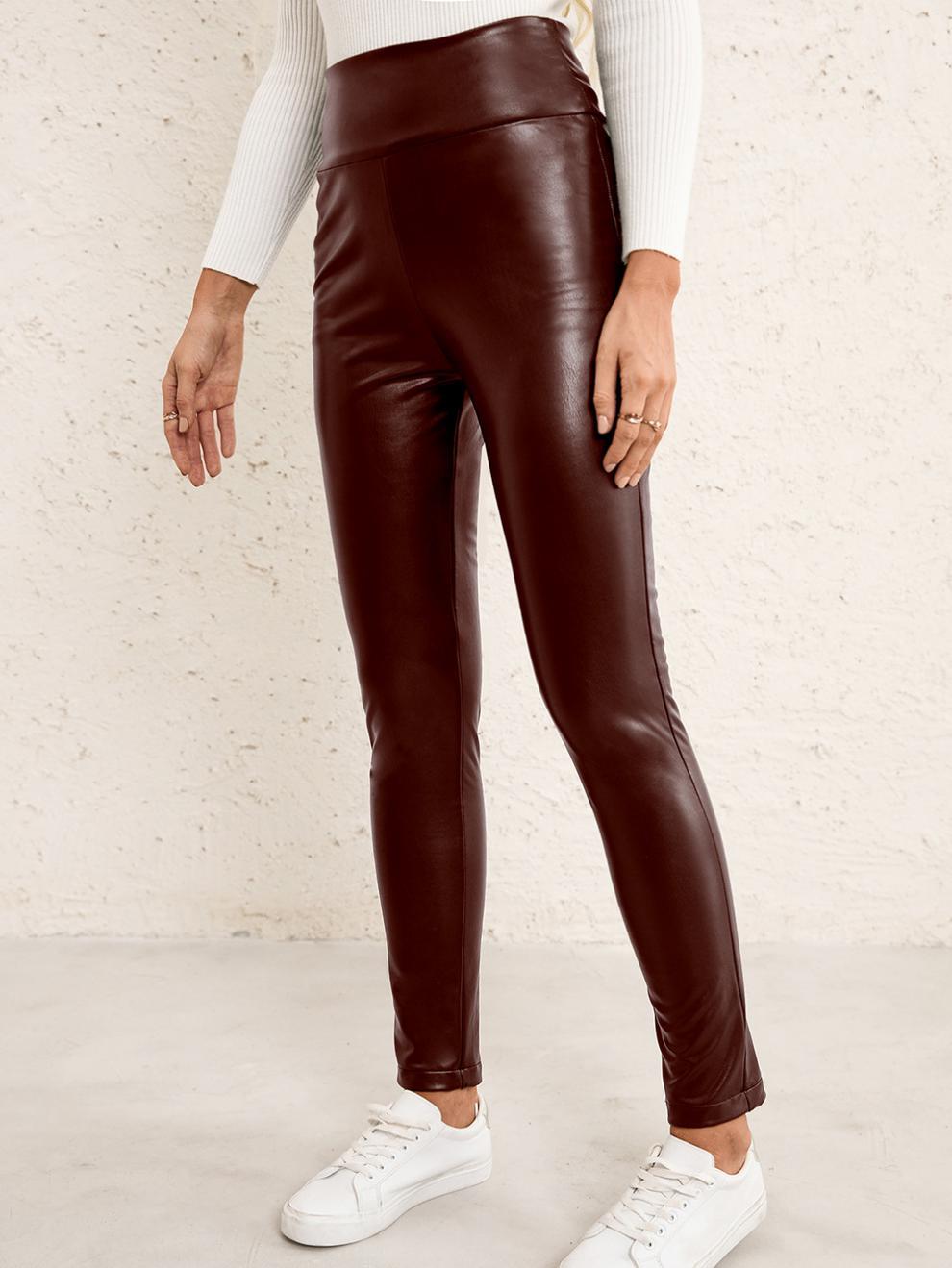 Damen-Lederhose mit hoher Taille und Stretch, schmal, schmal