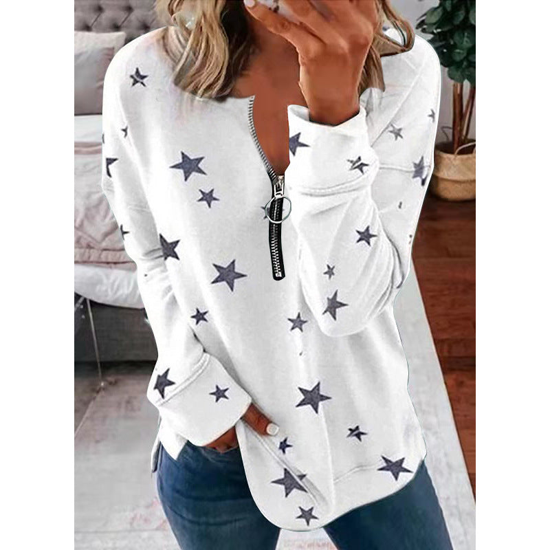Langarm-Pullover-Damen-Sweatshirt mit Sternenmuster