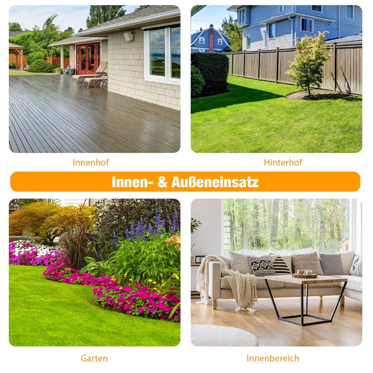 Gartentisch mit Tischplatte aus Gehärtetem Glas & Schirmloch & Metallrahmen Terrassentisch