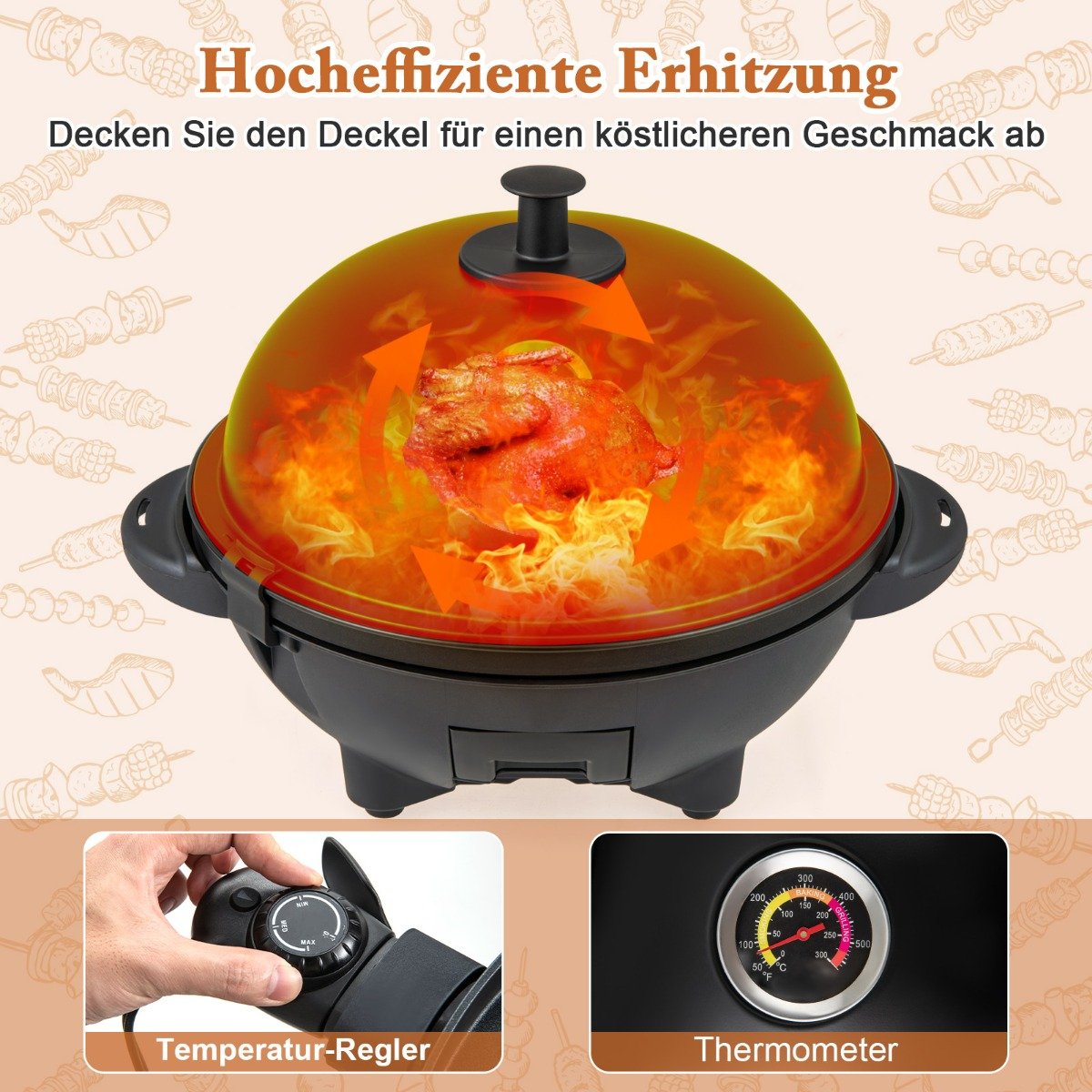 Elektrischer BBQ-Grill 1200 W-Elektrogrill mit 2-Zonen-Antihaft-Grillplatte Schwarz