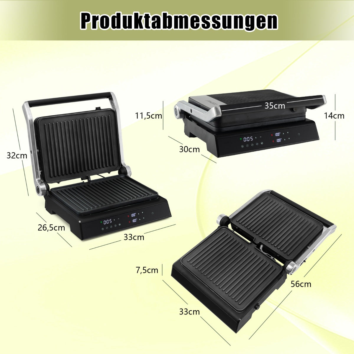 3-in-1 1800W Panini-Pressgrill mit antihaftbeschichteten Platten Elektrogrill