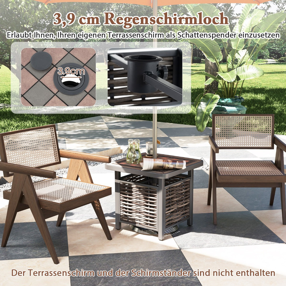 Outdoor PE Rattan Gartentisch mit Harz-Tischplatte & Sonnenschirmloch Couchtisch fÃ¼r Garten