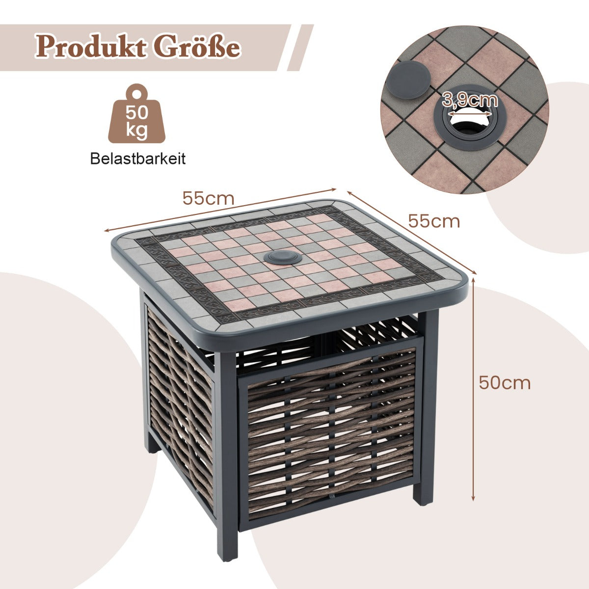 Outdoor PE Rattan Gartentisch mit Harz-Tischplatte & Sonnenschirmloch Couchtisch fÃ¼r Garten
