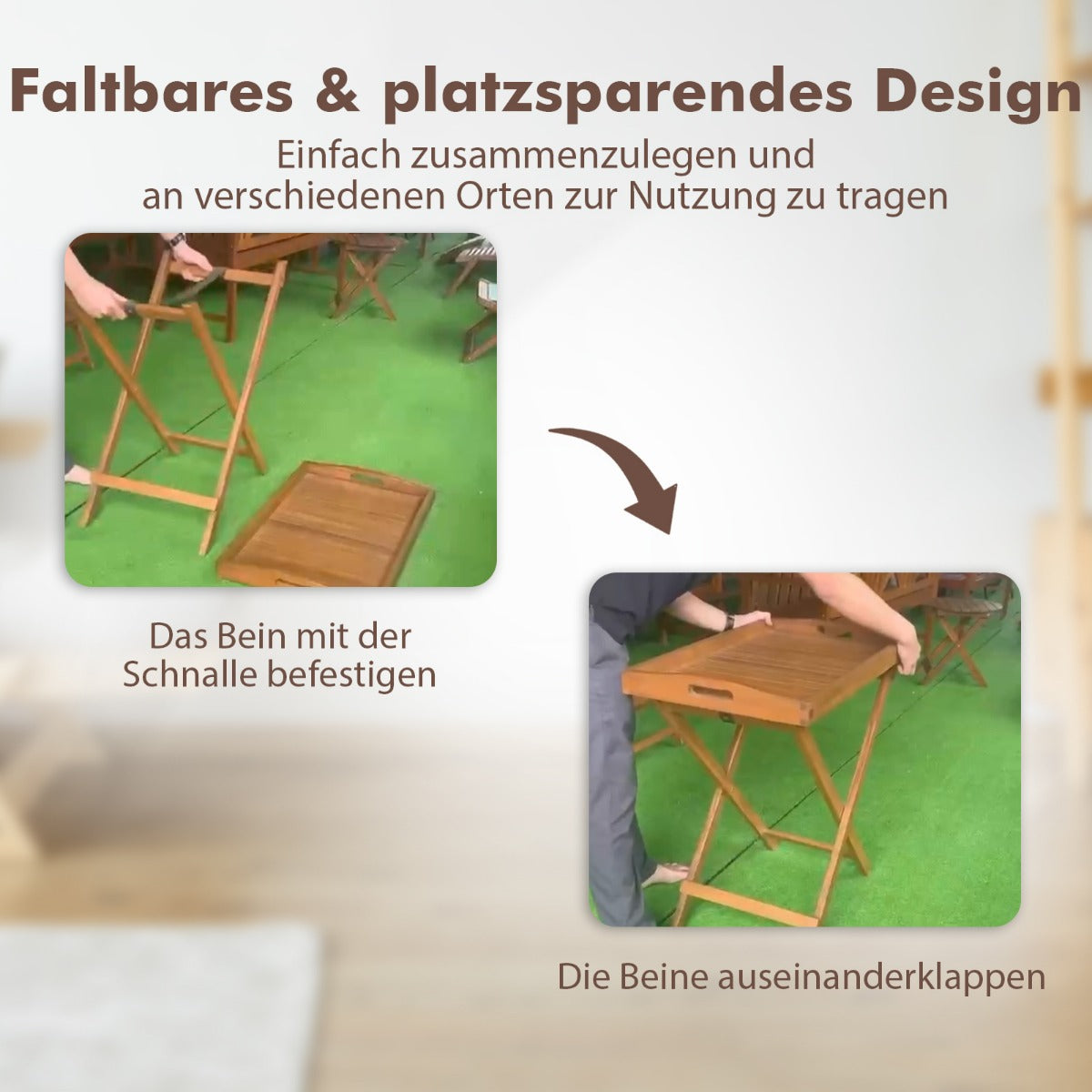 Beistelltisch Akazienholz Gartentisch klein Balkontisch Holztisch mit Lamellen-Tischplatte 68 x 44 x 74 cm Natur