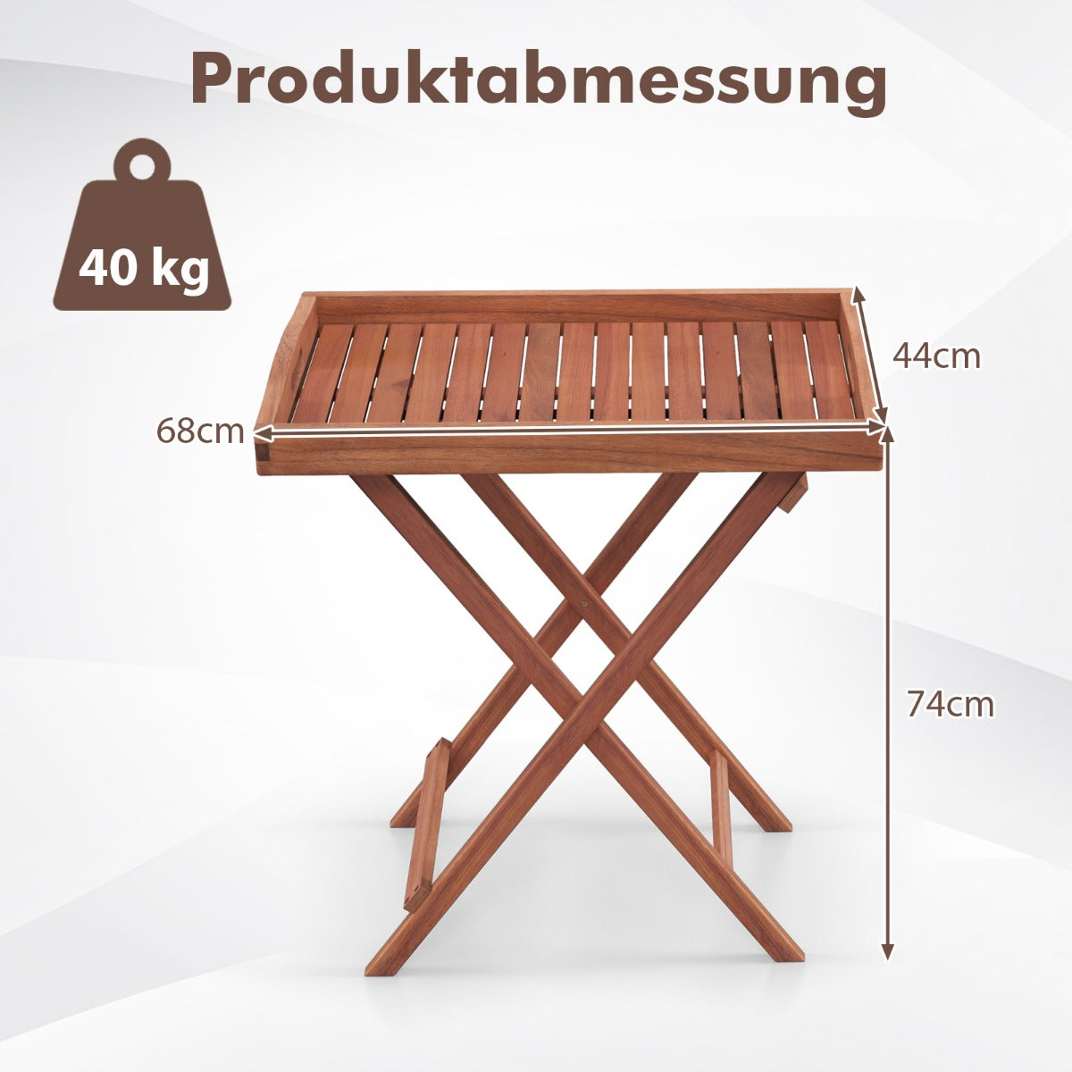 Beistelltisch Akazienholz Gartentisch klein Balkontisch Holztisch mit Lamellen-Tischplatte 68 x 44 x 74 cm Natur