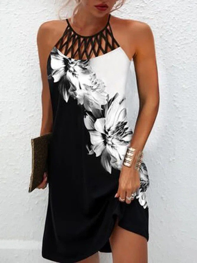 Modisches Print-Kleid, lässige Neckholder-Kleider für Damen, Sommerkleidung