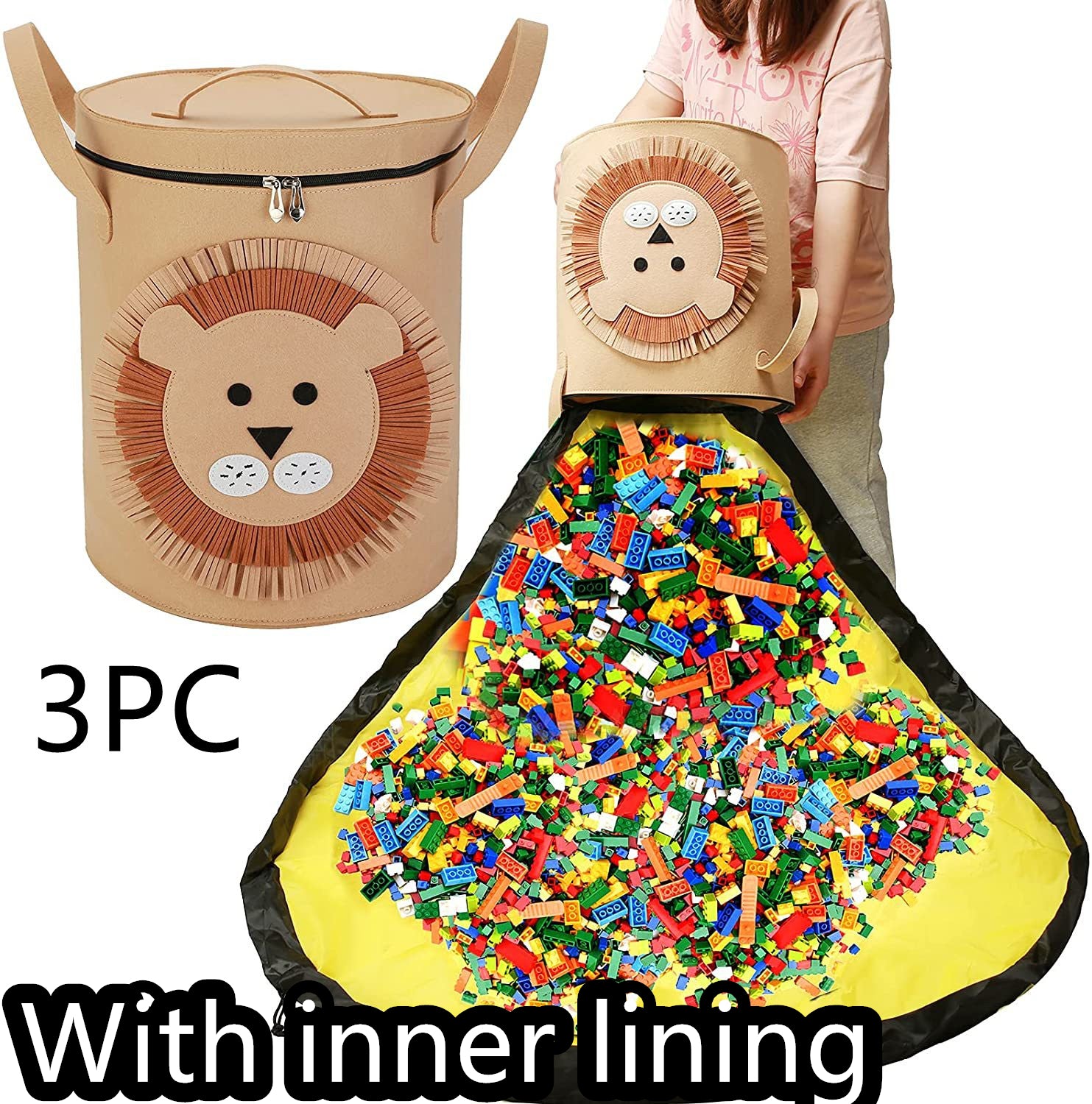 Filz-Aufbewahrungstasche, Spielzeug-Spielmatte, 2-in-1-Zugseil