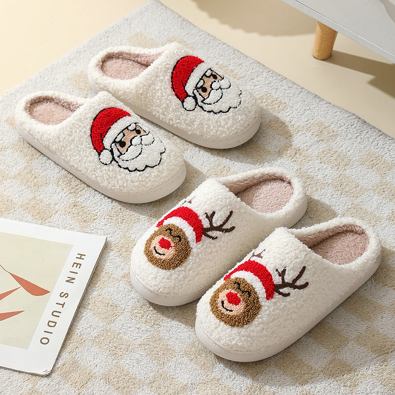 Weihnachten Home Hausschuhe Niedlichen Cartoon Santa Claus Baumwolle Hausschuhe Für Frauen Und Männer Paare Winter Warme Pelzige Schuhe