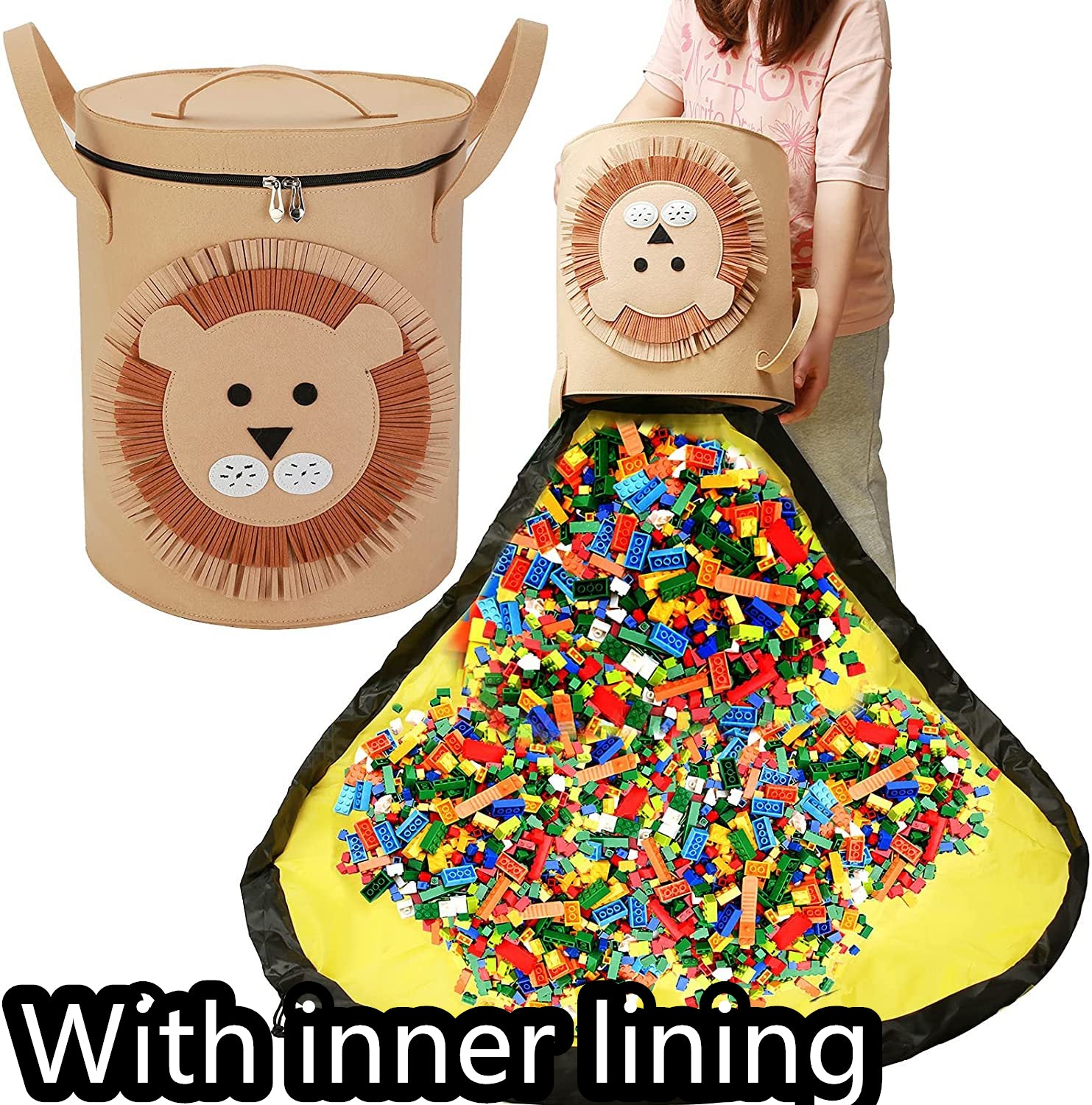 Filz-Aufbewahrungstasche, Spielzeug-Spielmatte, 2-in-1-Zugseil