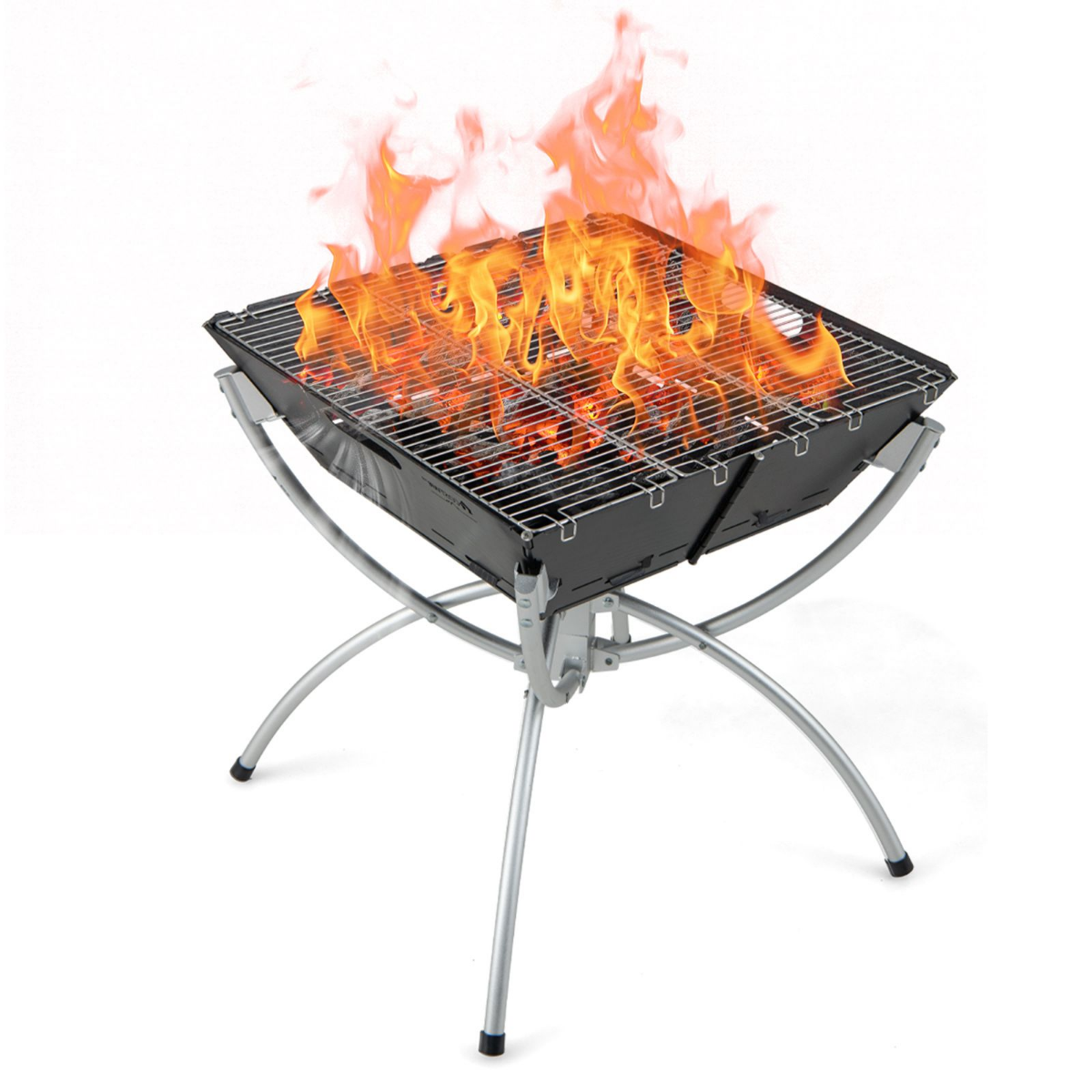 45 x 45 x 49 cm 3 in 1 Feuerstelle mit Edelstahlgrillrosten & Tragetasche & Handschuhen Campinggrill