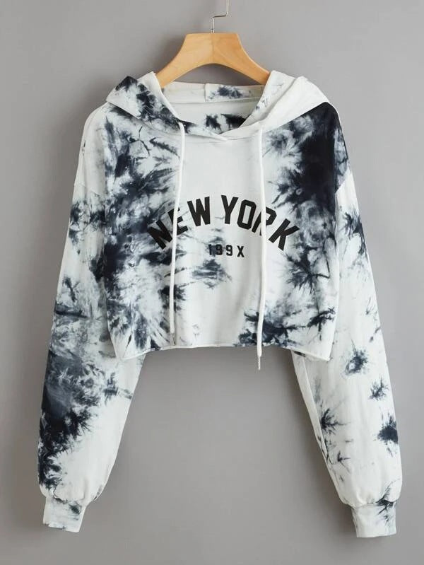 Hoodies Women Rainbow Tie Dye Print Women's Sweatshirt Autumn Cropped Hoodie Harajuku Streetwear Crop Top Hoodie Moletom