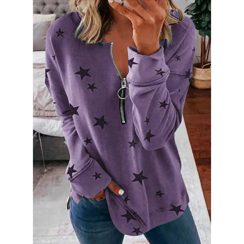 Langarm-Pullover-Damen-Sweatshirt mit Sternenmuster