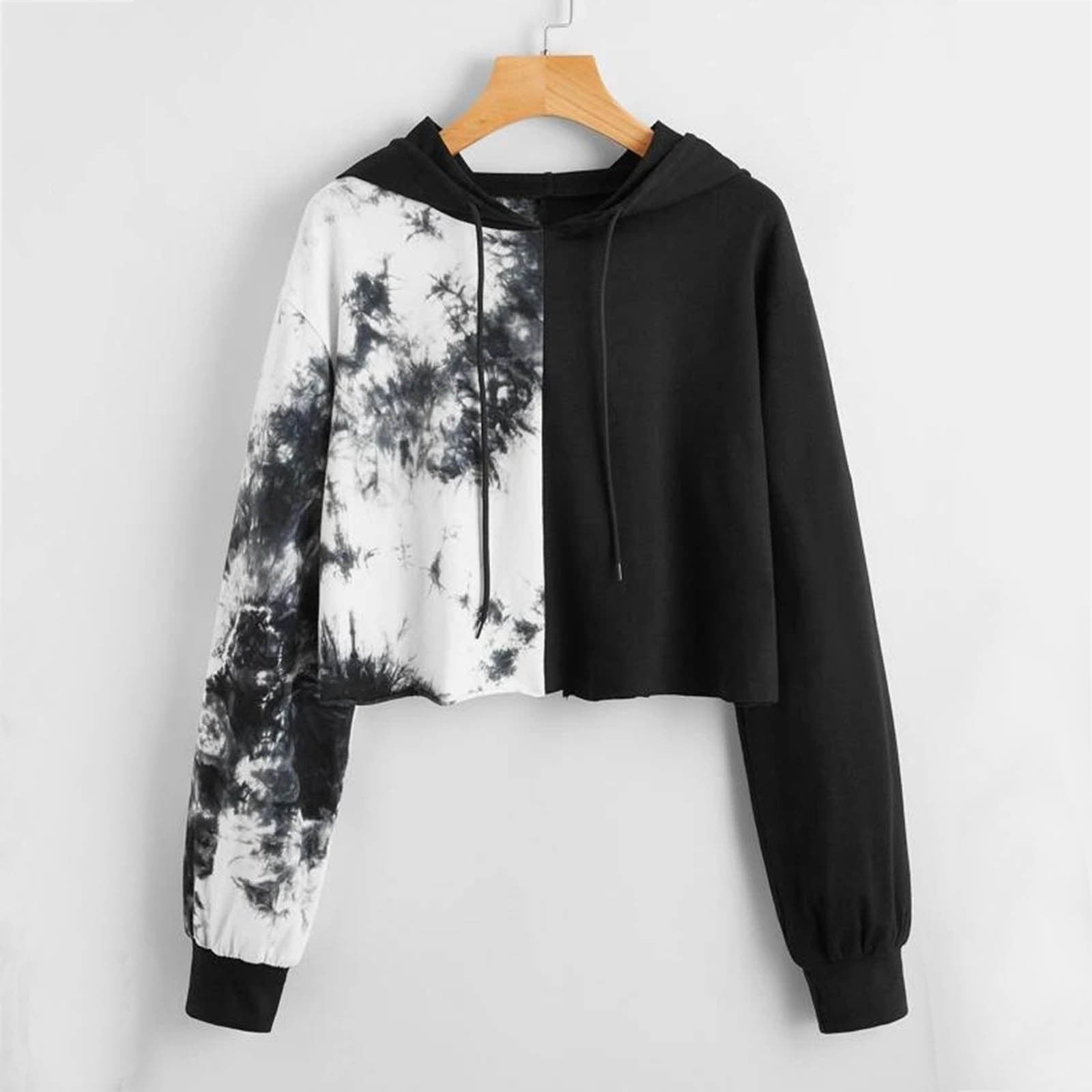 Hoodies Women Rainbow Tie Dye Print Women's Sweatshirt Autumn Cropped Hoodie Harajuku Streetwear Crop Top Hoodie Moletom