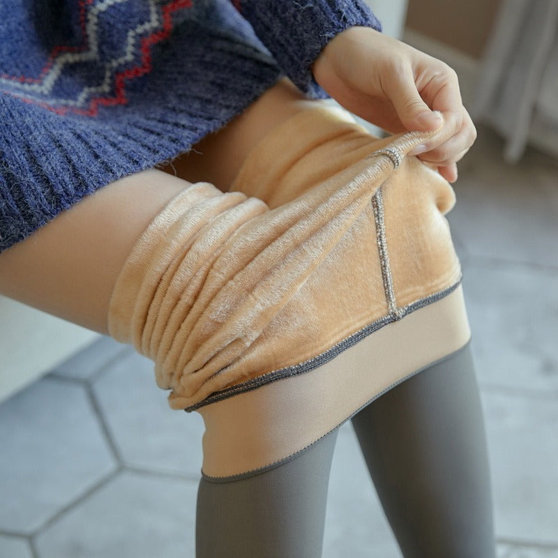 Gefälschte durchscheinende Leggings in Übergröße, Fleece-gefütterte Strumpfhosen, warme Fleece-Strumpfhosen für Herbst und Winter, Damen-Fleece-gefütterte Strumpfhosen, Thermo-Winterstrumpfhosen