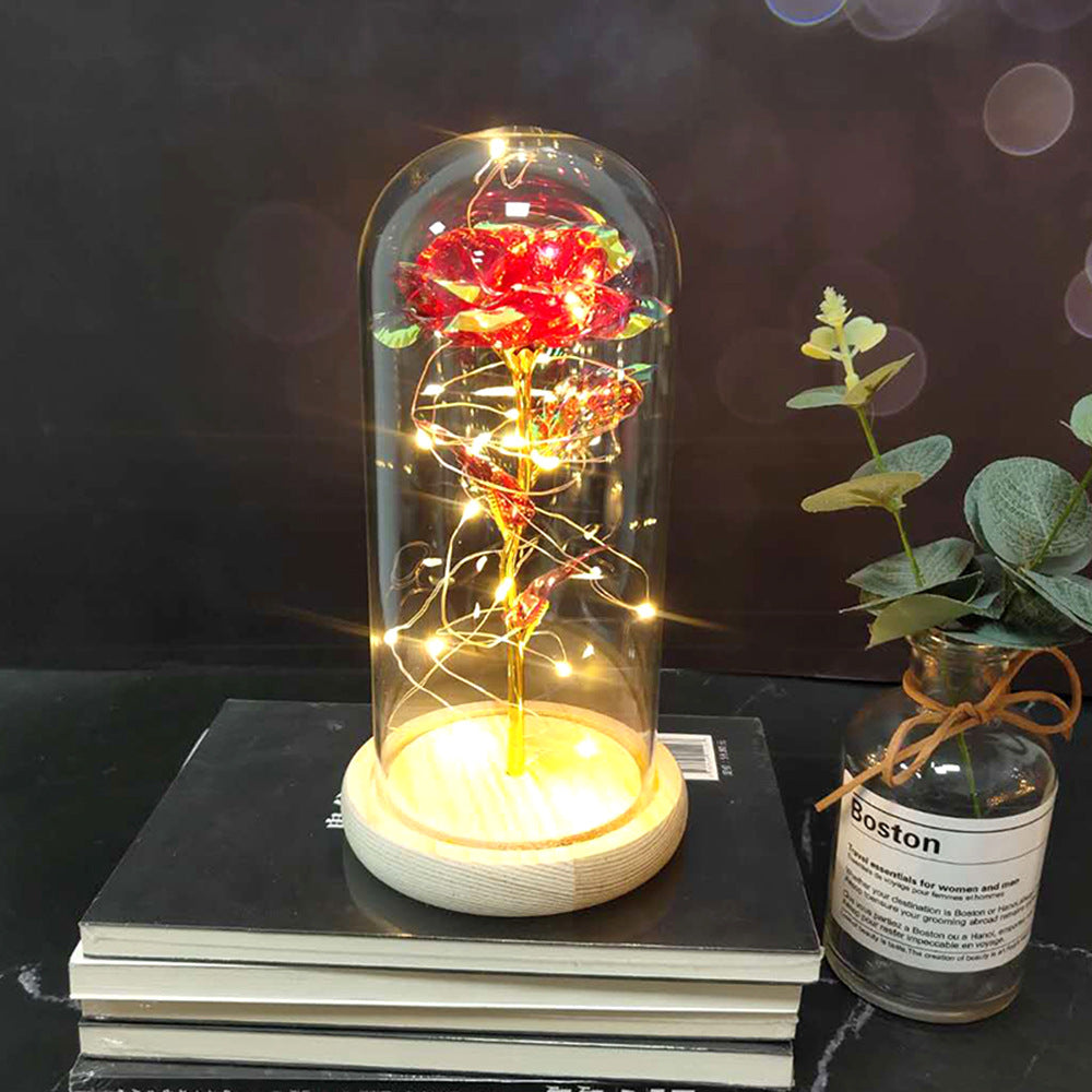 Muttertag, Hochzeitsgeschenke, Brautjungferngeschenk, unsterbliche Simulation, Rosenglasabdeckung, leuchtende LED-Verzierung