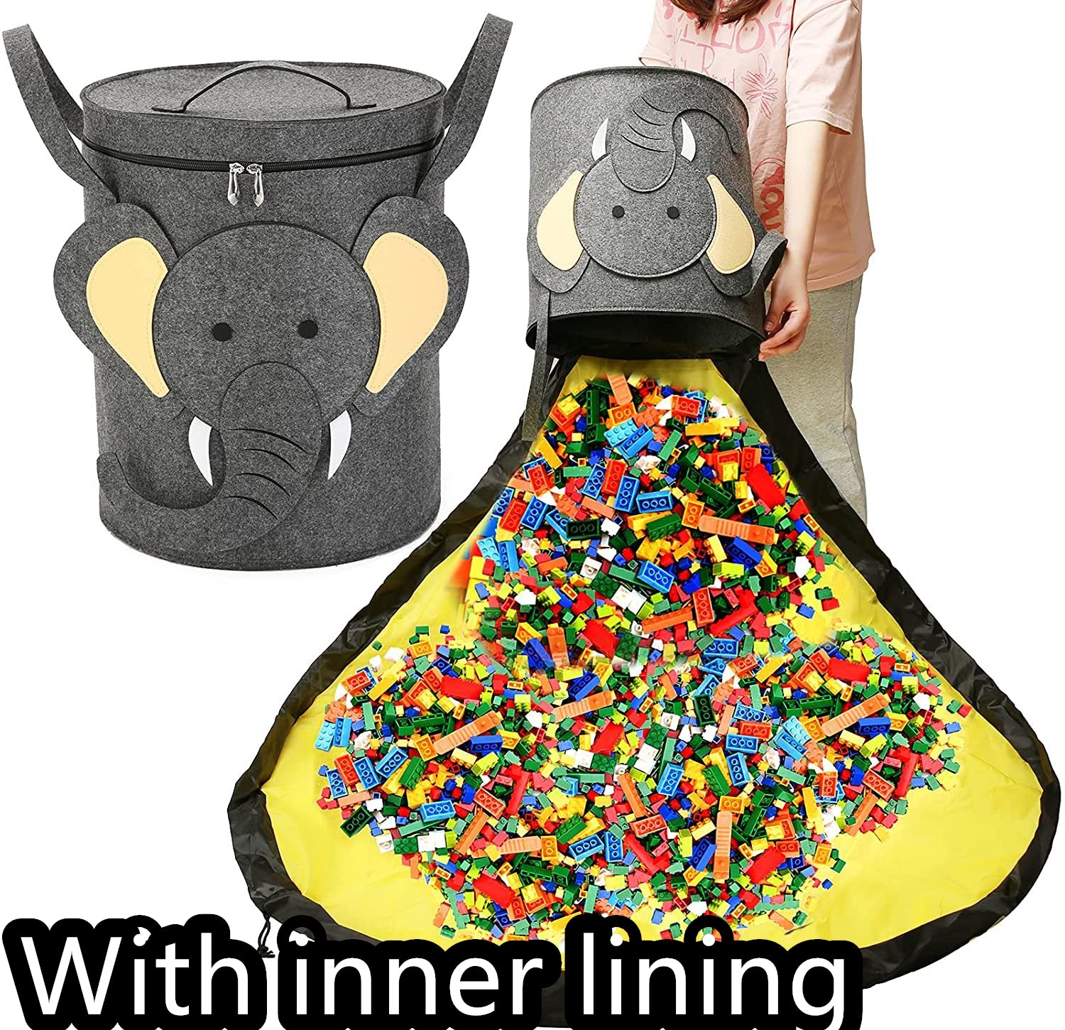 Filz-Aufbewahrungstasche, Spielzeug-Spielmatte, 2-in-1-Zugseil