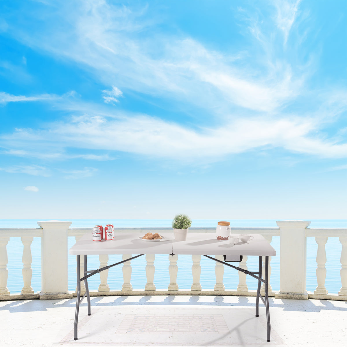 Klapptisch Klappbar Campingtisch Gartentisch Weiß 153 cm x 74 cm x 74 cm