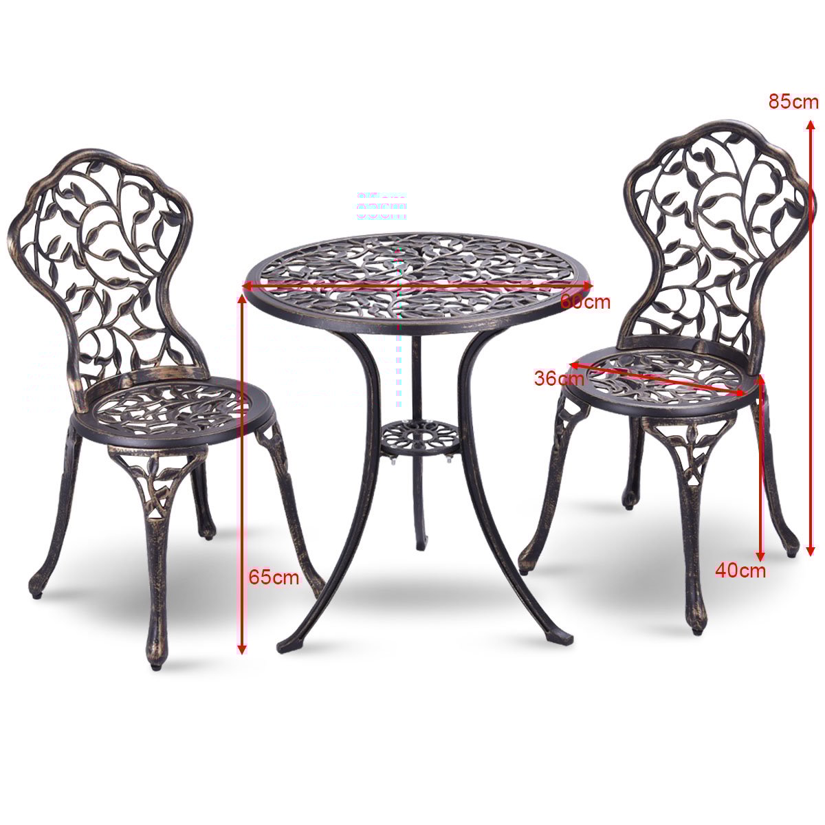 3 tlg Antik Aluminiumguss Bistroset Balkonset Sitzgruppe Gartentisch mit 2 Stühle Schwarz