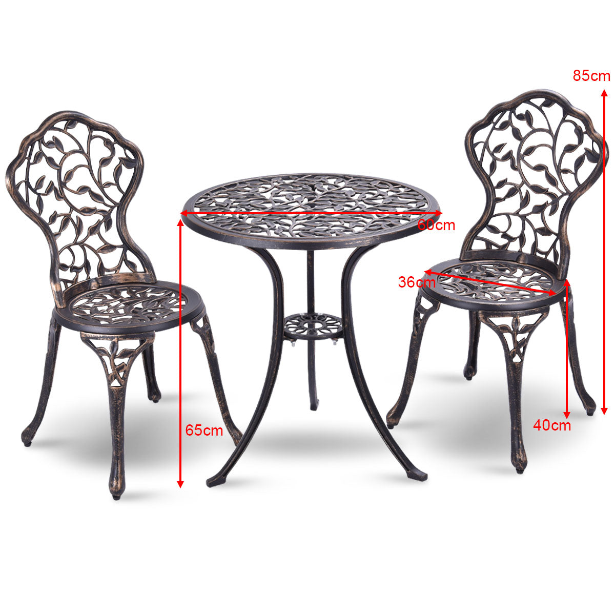 3 tlg Antik Aluminiumguss Bistroset Balkonset Sitzgruppe Gartentisch mit 2 Stühle Schwarz