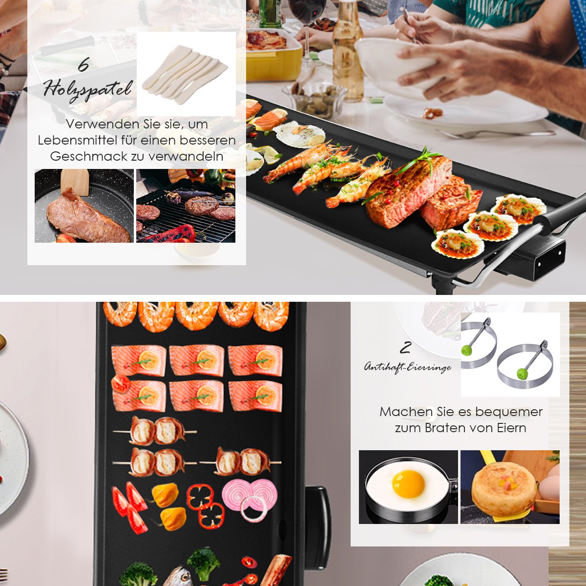 1800 W Elektrische Grillplatte Indoor BBQ Grill Verstellbare Temperatur 90 x 23 cm Schwarz