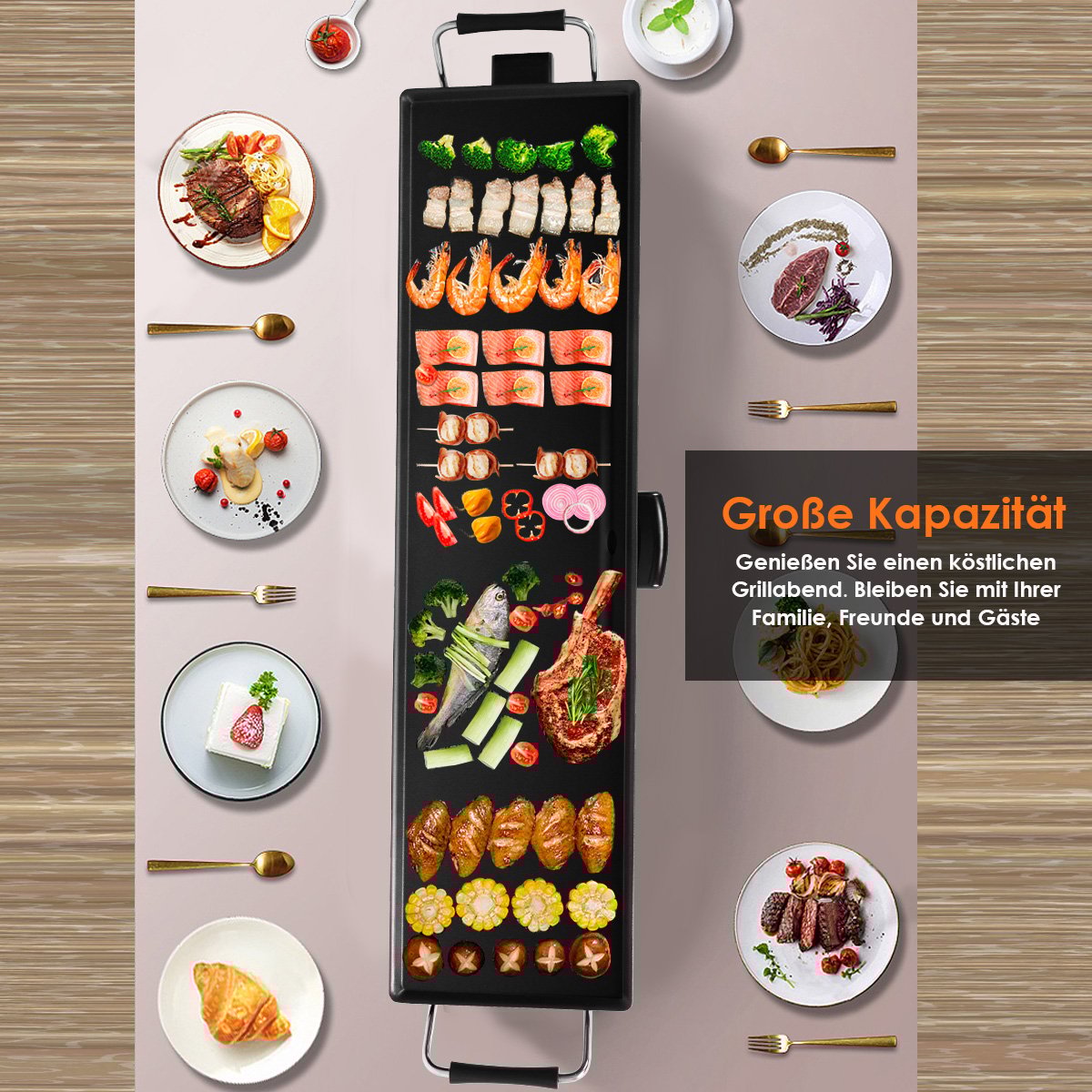 1800 W Elektrische Grillplatte Indoor BBQ Grill Verstellbare Temperatur 90 x 23 cm Schwarz