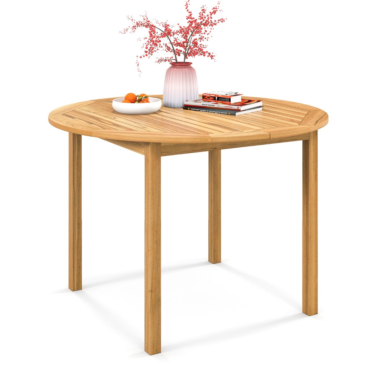 Gartentisch Akazienholz Esstisch rund für 4 Personen Bistrotisch Holztisch für Hof 110 x 110 x 75 cm Natur
