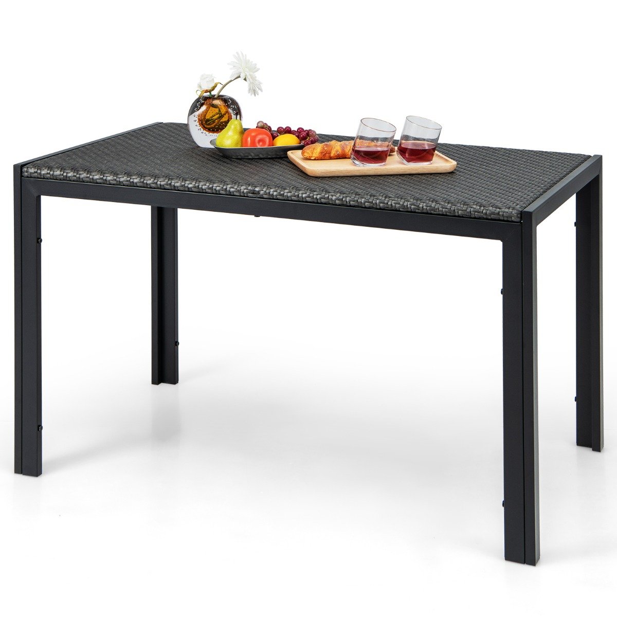 Gartentisch Rattan Esstisch für 4-6 Personen rechteckiger Terrassentisch 120 x 71 x 72 cm Braun gemischt