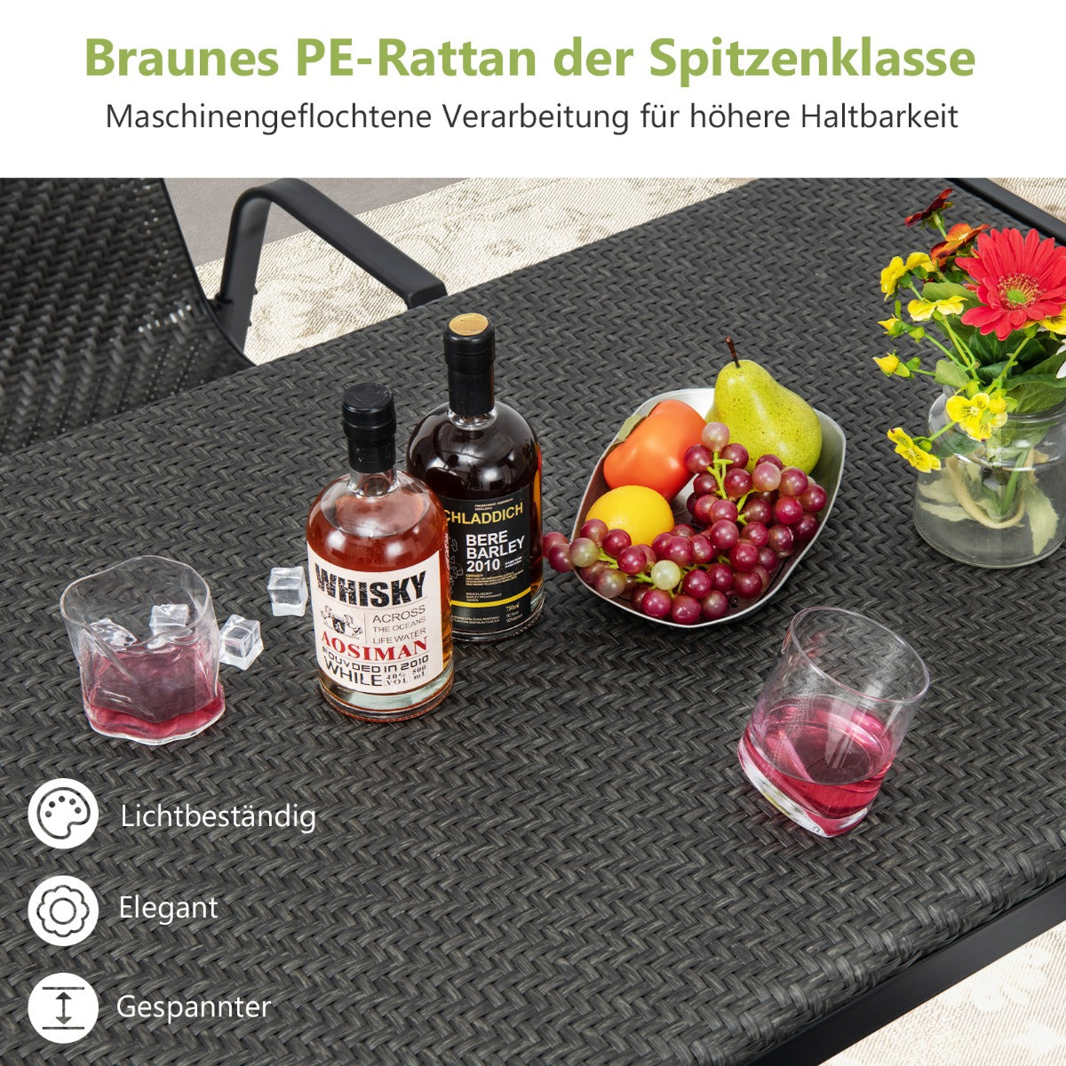 Gartentisch Rattan Esstisch für 4-6 Personen rechteckiger Terrassentisch 120 x 71 x 72 cm Braun gemischt