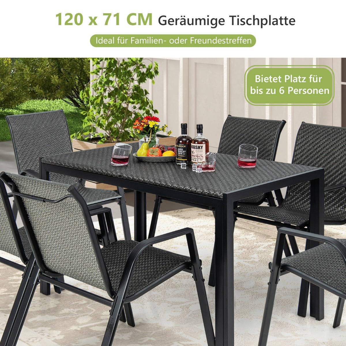 Gartentisch Rattan Esstisch für 4-6 Personen rechteckiger Terrassentisch 120 x 71 x 72 cm Braun gemischt