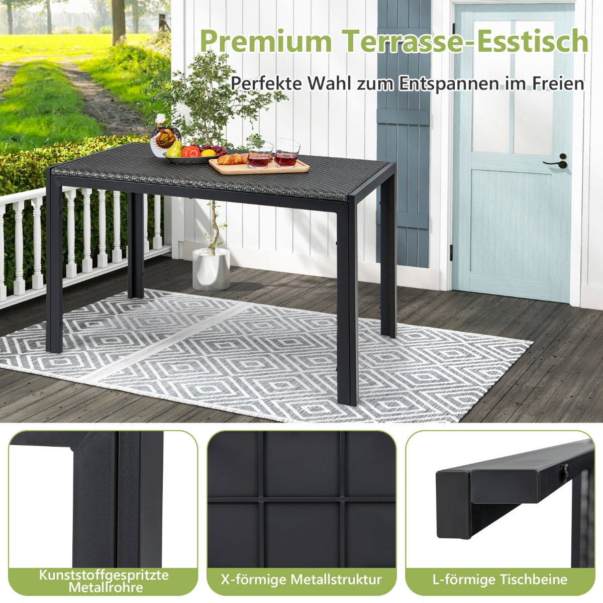 Gartentisch Rattan Esstisch für 4-6 Personen rechteckiger Terrassentisch 120 x 71 x 72 cm Braun gemischt