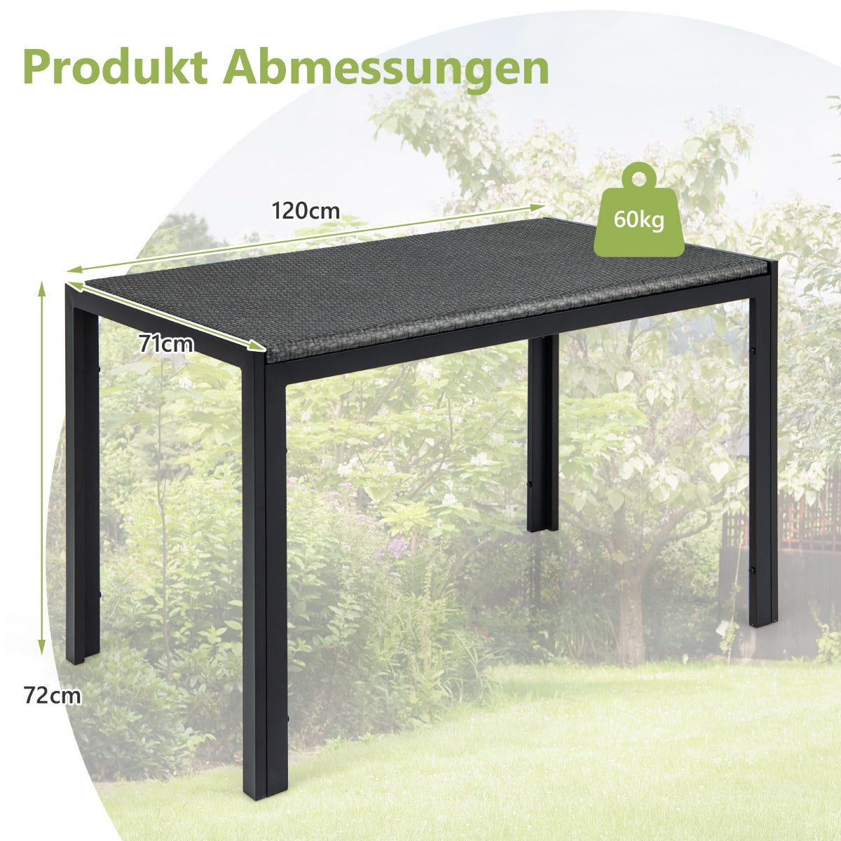 Gartentisch Rattan Esstisch für 4-6 Personen rechteckiger Terrassentisch 120 x 71 x 72 cm Braun gemischt