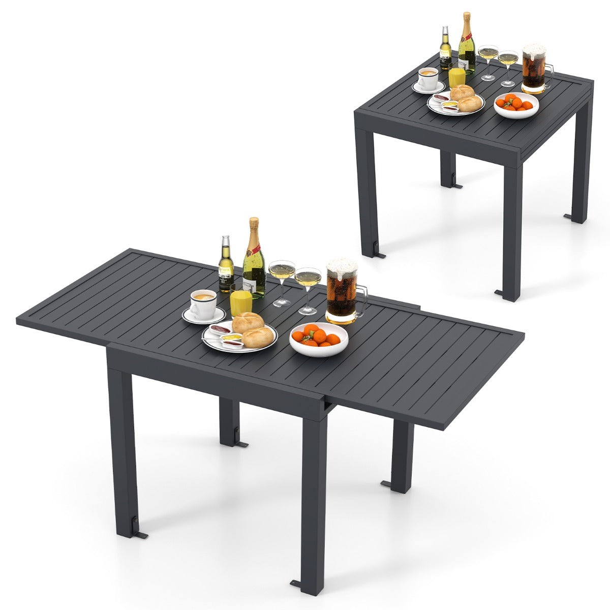 Gartentisch Aluminium ausziehbar 80/160 x 80cm Esstisch wetterfest Dunkelgrau
