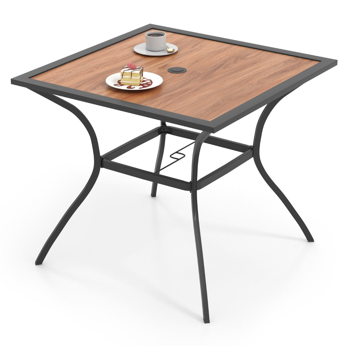 Gartentisch mit Tischplatte in Holzoptik Terrassentisch mit verstellbarem Schirmloch 85 x 85 x 74 cm