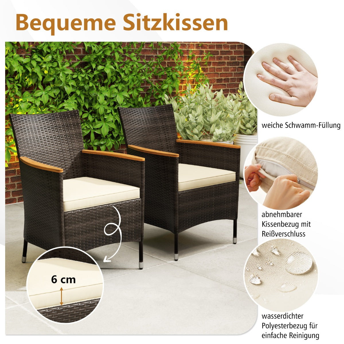 9 TLG. Rattan Gartenmöbel Set Sitzgruppe für 8 Personen Gartentisch mit Tischplatte aus Akazienholz mit Schirmloch