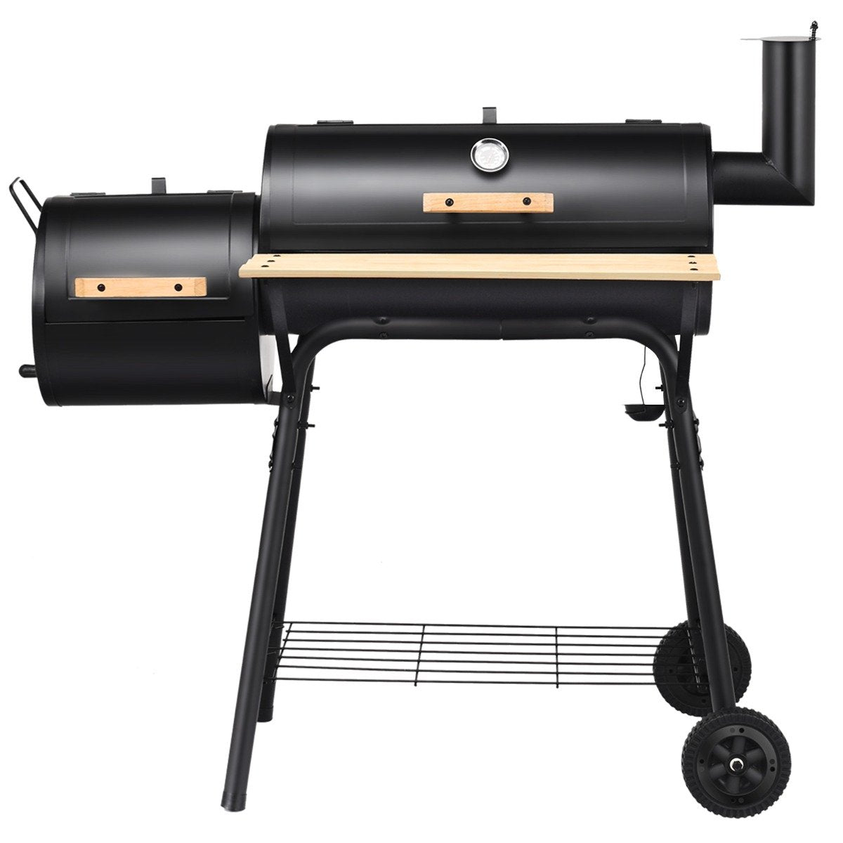 BBQ-Holzkohlegrill mit Rädern Grillwagen mit Deckel Outdoor-Grill 115 x 65 x 108 cm Schwarz