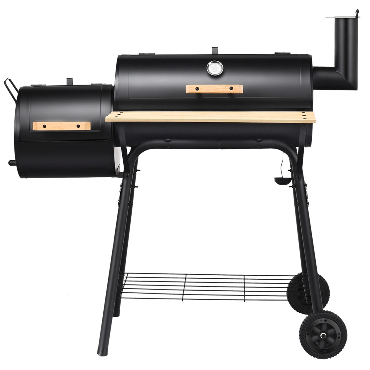 BBQ-Holzkohlegrill mit Rädern Grillwagen mit Deckel Outdoor-Grill 115 x 65 x 108 cm Schwarz