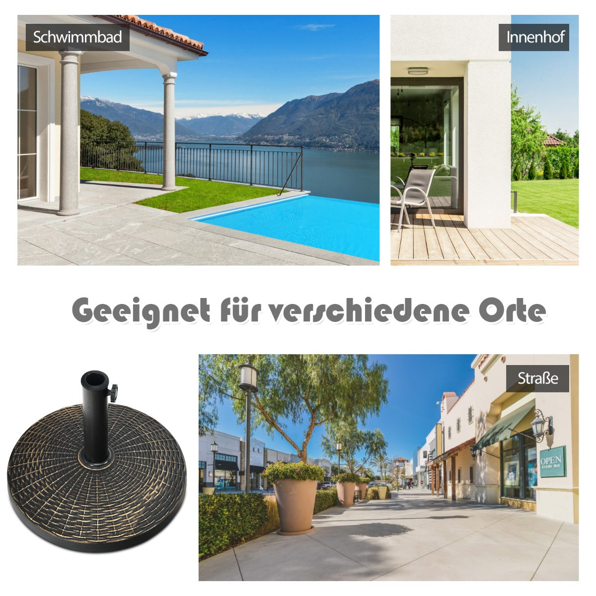 12 kg SonnenschirmstÃ¤nder aus Kunstharz in Rattanoptik Runder Schirmständer Bronze