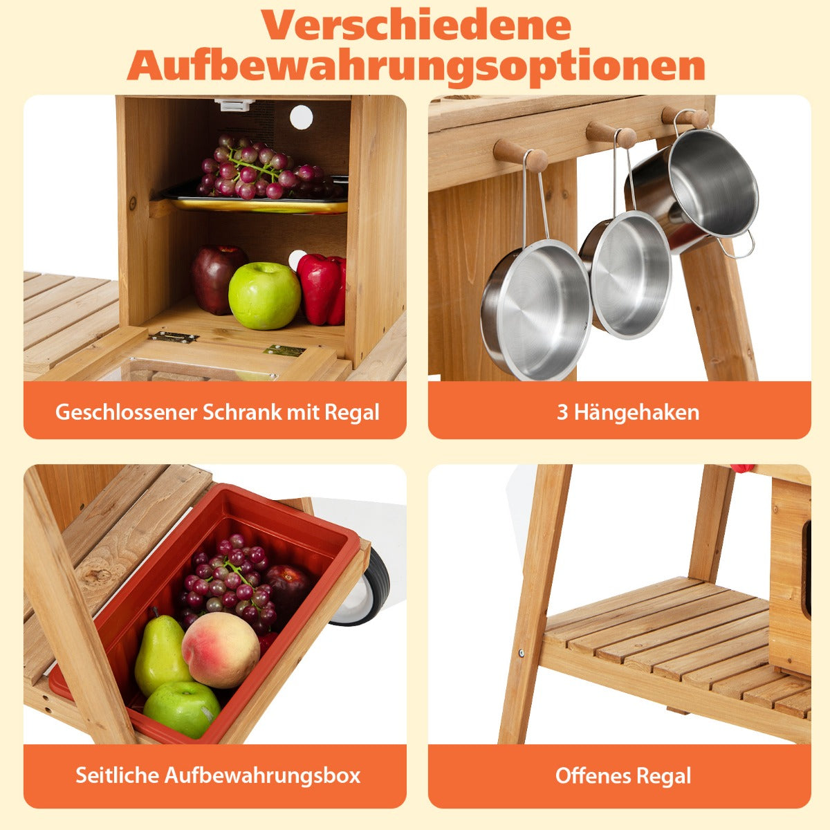 Matschküche Kinder Outdoor Kinderküche Holz mit Sonnenschirm & Rollen Blau