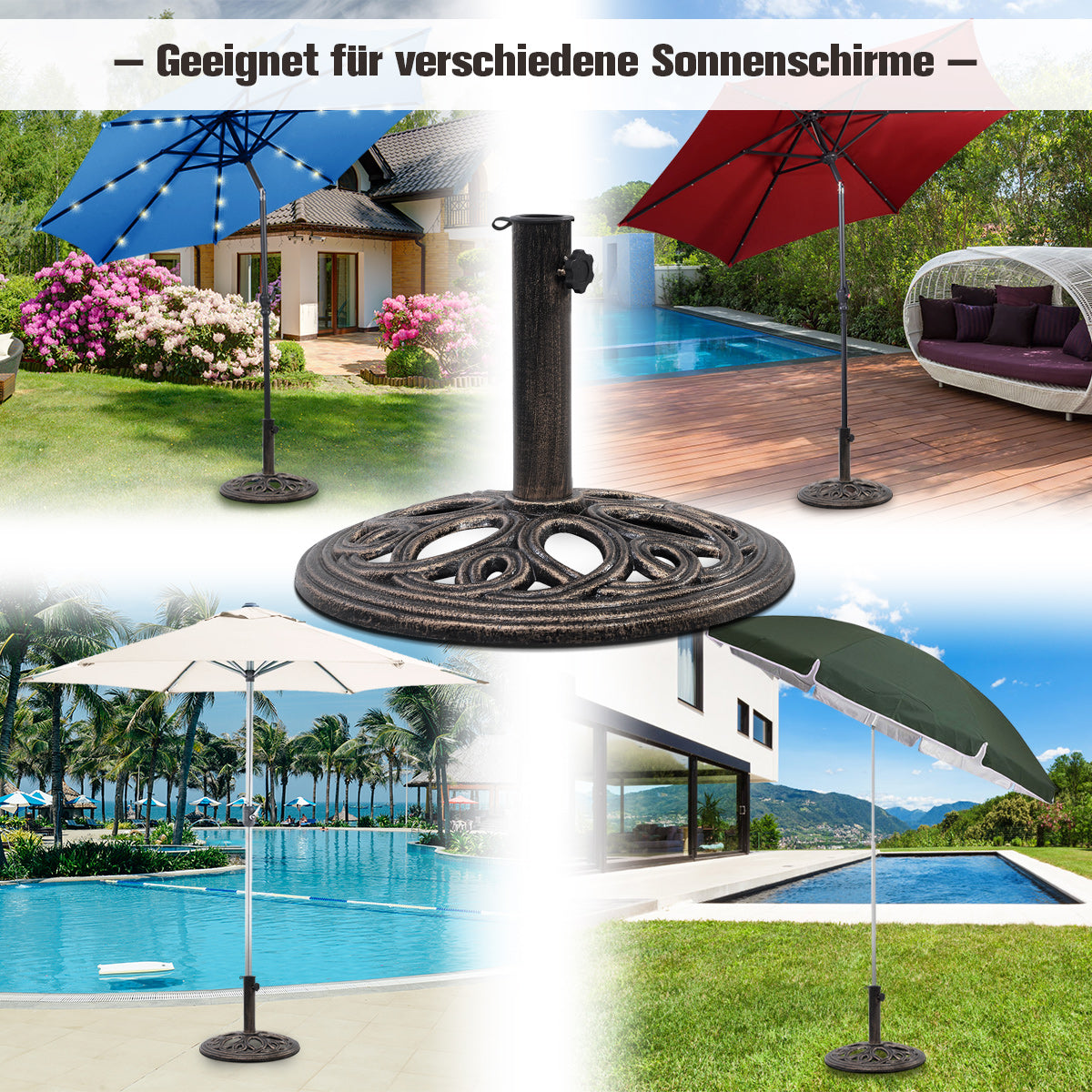 Sonnenschirmständer stabiler Schirmständer aus robustem Gusseisen für 38 mm bis 48 mm GestÃ¤nge