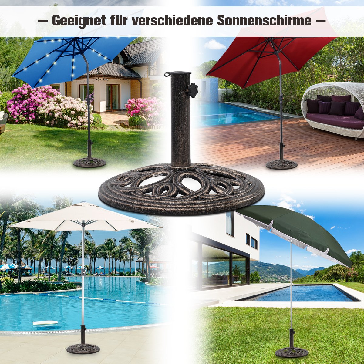 Sonnenschirmständer stabiler Schirmständer aus robustem Gusseisen für 38 mm bis 48 mm GestÃ¤nge