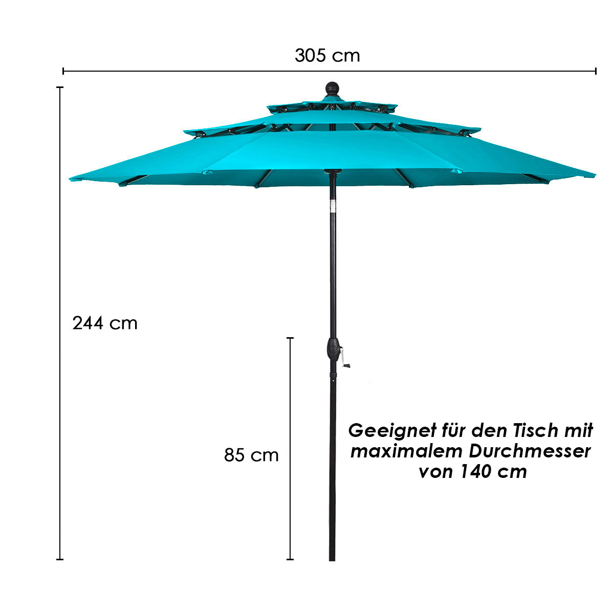 300 cm Sonnenschirm aus Aluminium mit 3-stufigem Dach Automatisch Neigbarer Standschirm GrÃ¼n