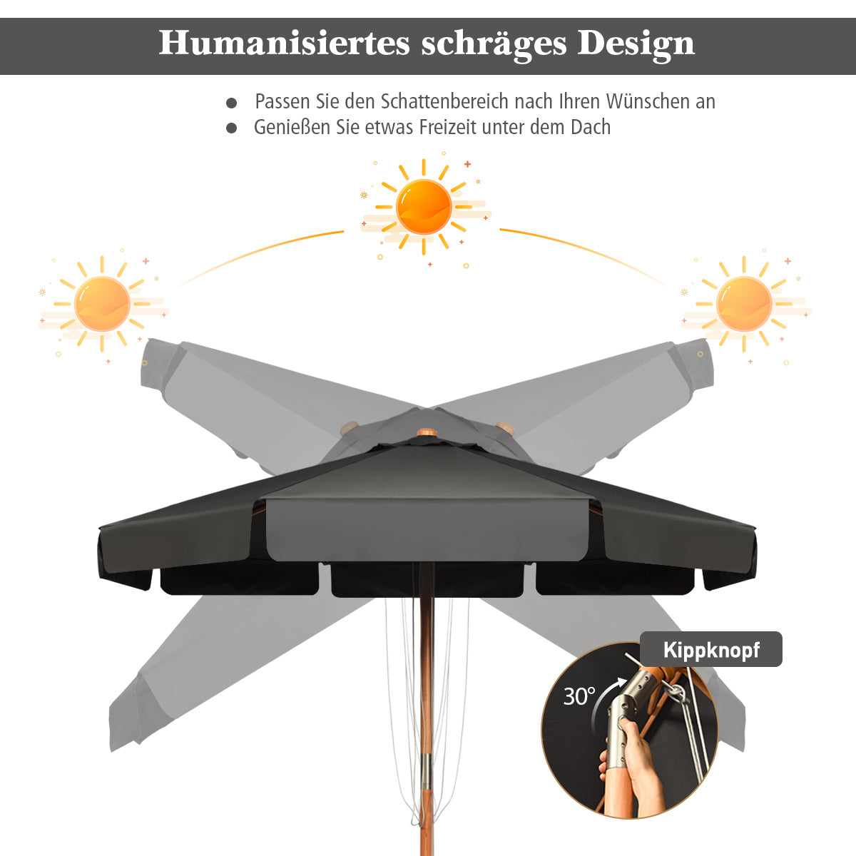 3m Sonnenschirm mit verstellvarem Neigungswinkels 8 Querstreben & Wasserdichtes Polyestergewebe mit UV-Schutz Grau