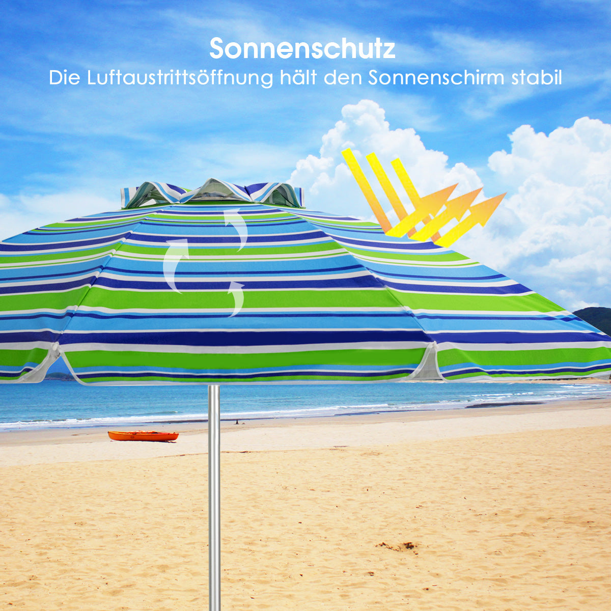 Strandschirm tragbarer Sonnenschirm Marktschirm Gartenschirm neigbar für Outdoor Blau + GrÃ¼n