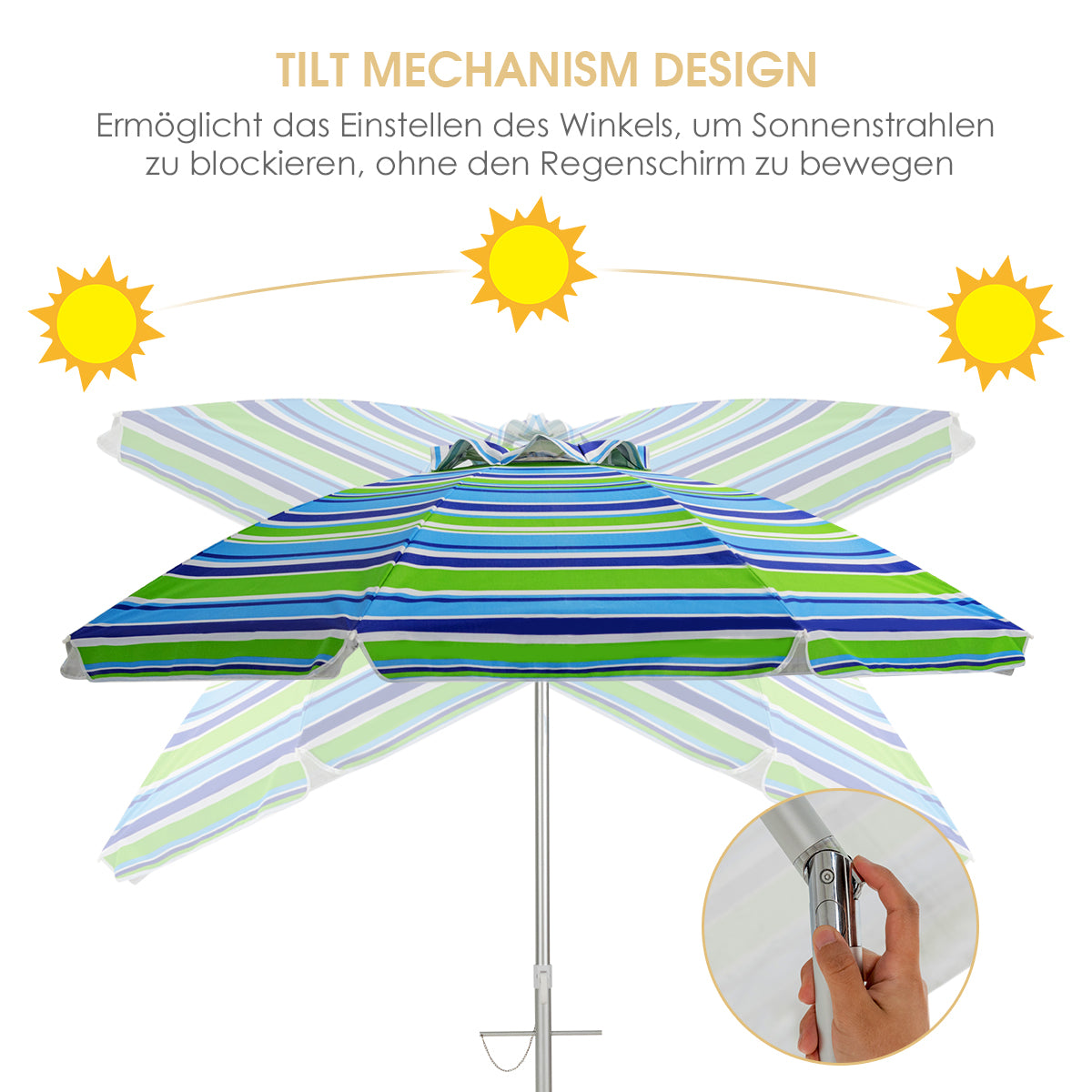 Strandschirm tragbarer Sonnenschirm Marktschirm Gartenschirm neigbar für Outdoor Blau + GrÃ¼n