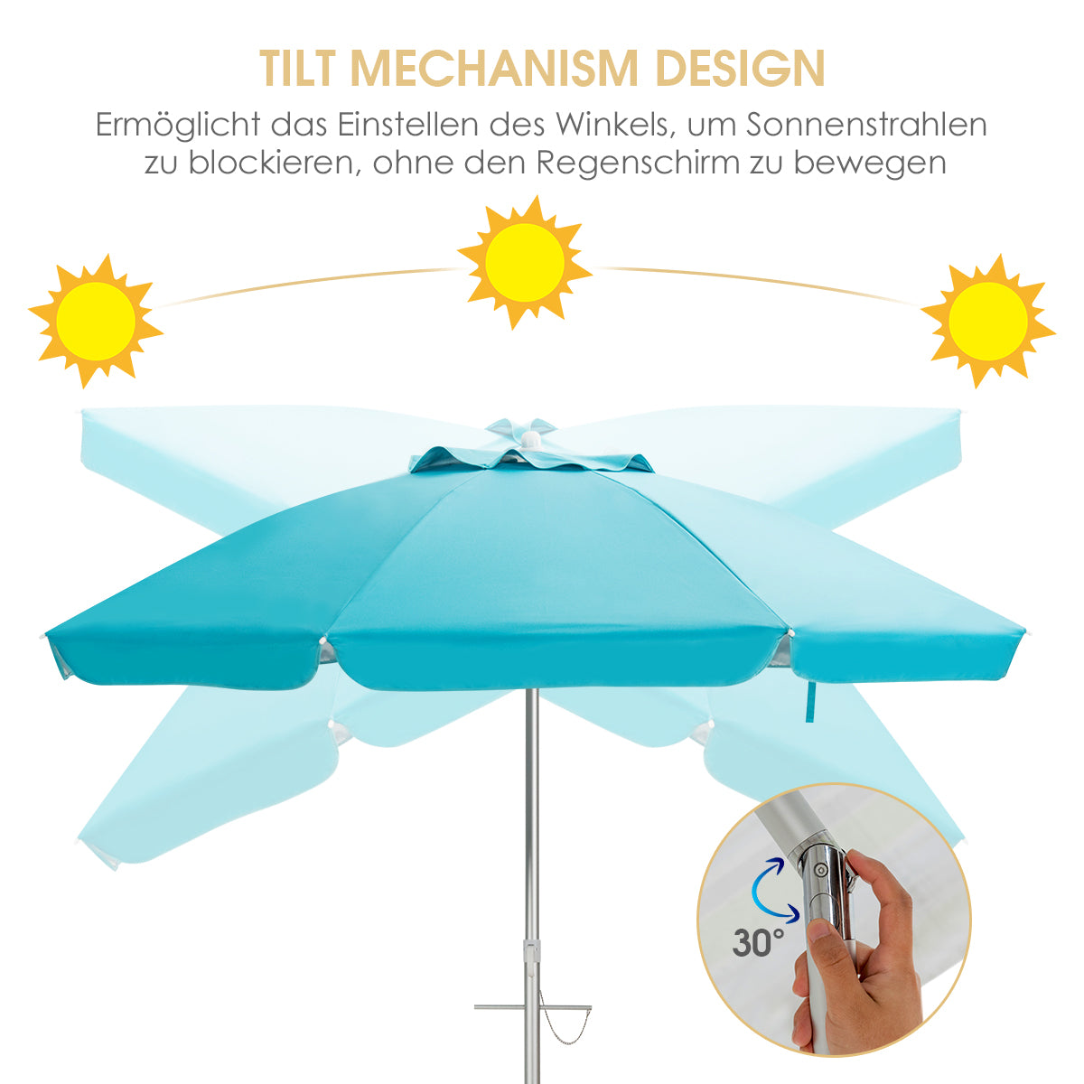 Sonnenschirm mit Verankerung Marktschirm Gartenschirm neigbar Alu Terrassenschirm fÃ¼r Outdoor Blau