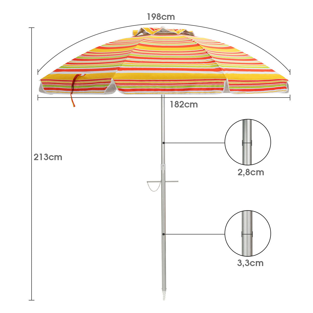 Strandschirm mit Verankerung Sonnenschirm Marktschirm Gartenschirm neigbar für Outdoor Rot + Gelb