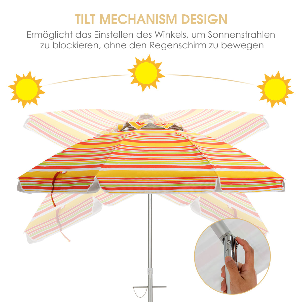 Strandschirm mit Verankerung Sonnenschirm Marktschirm Gartenschirm neigbar für Outdoor Rot + Gelb