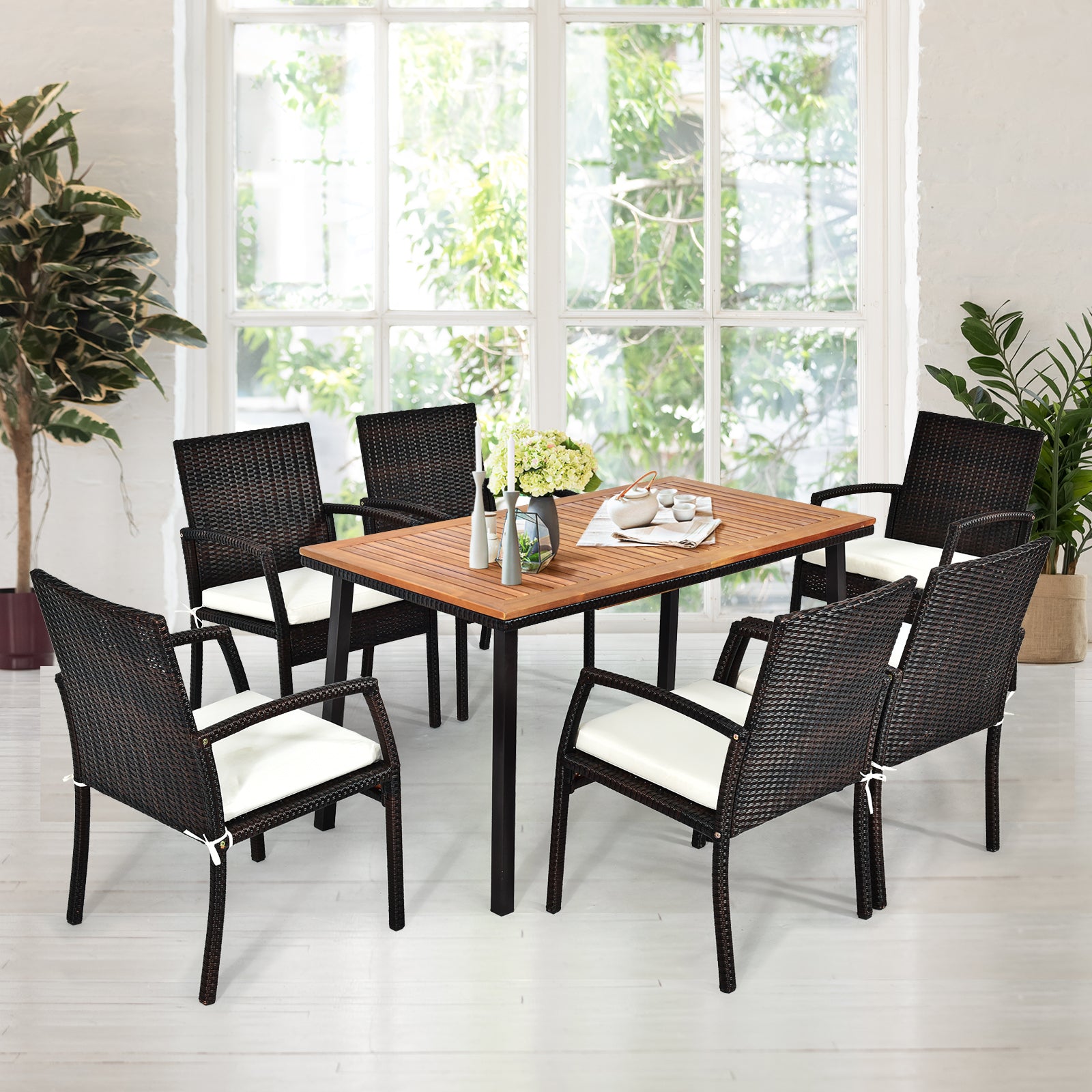 Gartentisch Esstisch mit Schirmloch Holztisch Terrassentisch Akazienholz 140 x 75 x 76 cm Natur