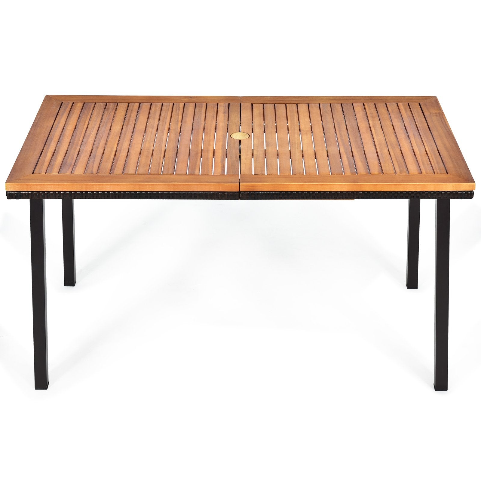 Gartentisch Esstisch mit Schirmloch Holztisch Terrassentisch Akazienholz 140 x 75 x 76 cm Natur