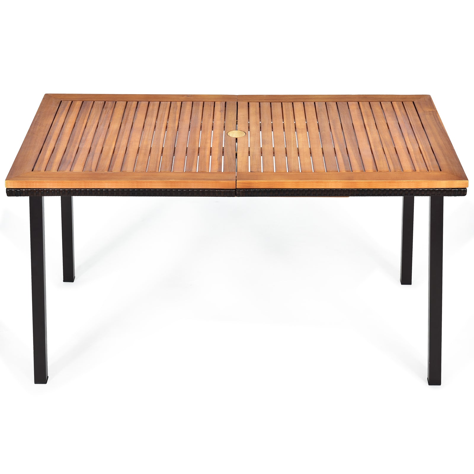 Gartentisch Esstisch mit Schirmloch Holztisch Terrassentisch Akazienholz 140 x 75 x 76 cm Natur